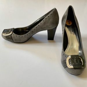 Franco Sarto Grey Suede Leather Paver Heels